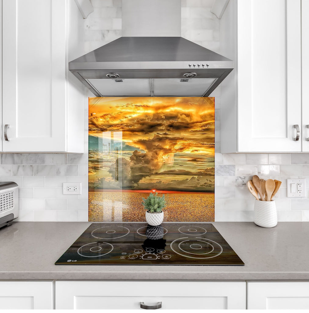 Fiery Sunset Sky - Glass Kitchen Backsplash-BacksplashArtworks