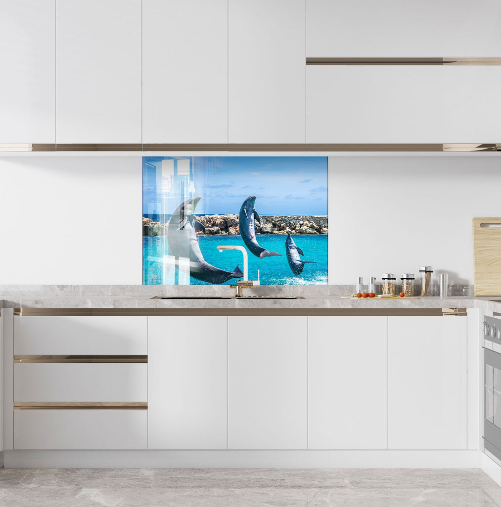 Jumping Dolphins – Glass Kitchen Backsplash-BacksplashArtworks