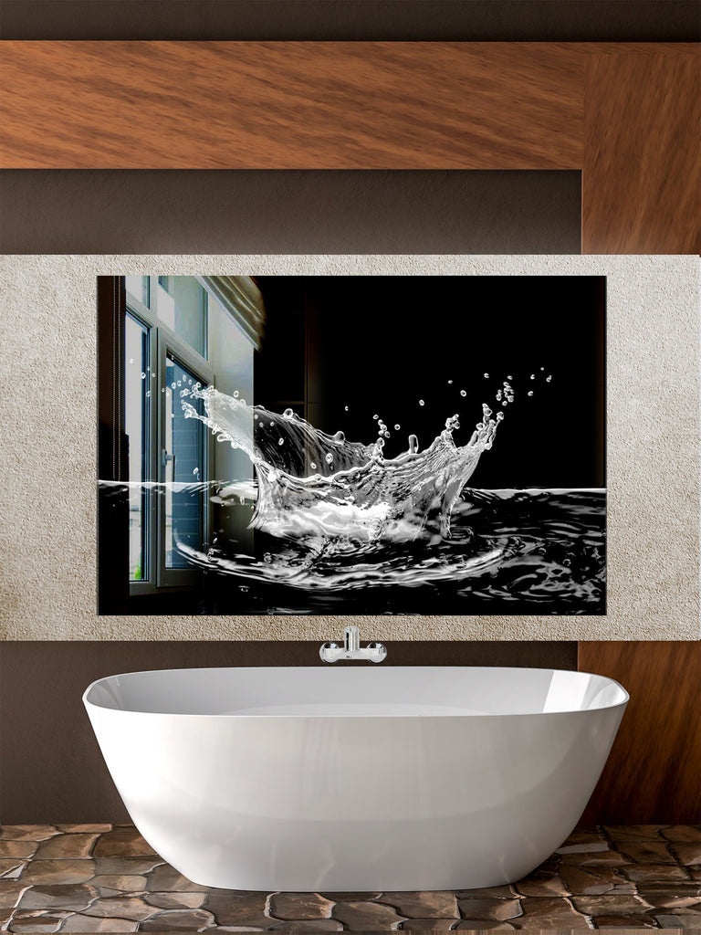 Black & White Water Splash - Glass Kitchen Backsplash-BacksplashArtworks