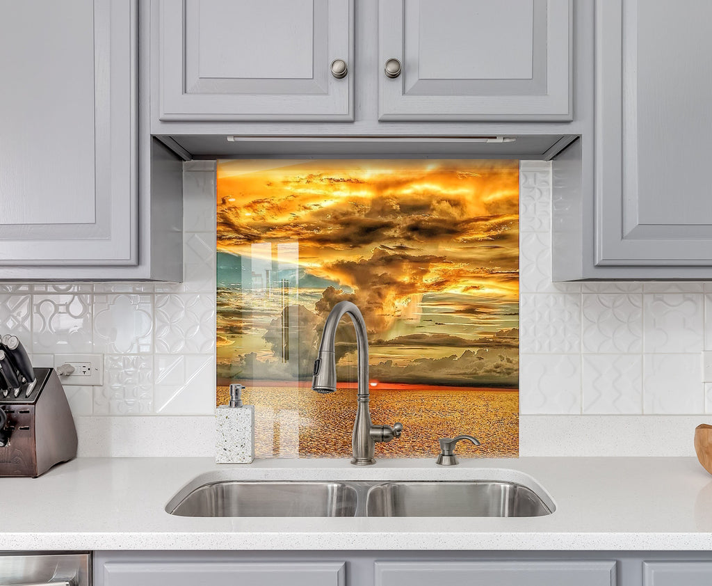 Fiery Sunset Sky - Glass Kitchen Backsplash-BacksplashArtworks