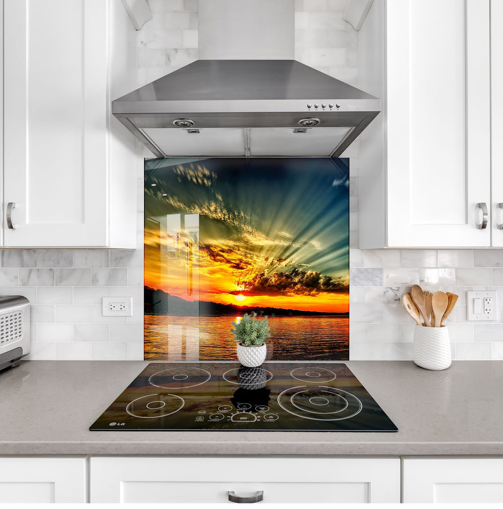 Radiant Sunset Reflection - Glass Kitchen Backsplash-BacksplashArtworks