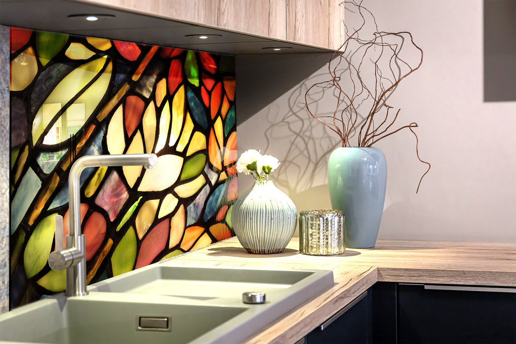 Autumn Stained Glass - Glass Kitchen Backsplash-BacksplashArtworks