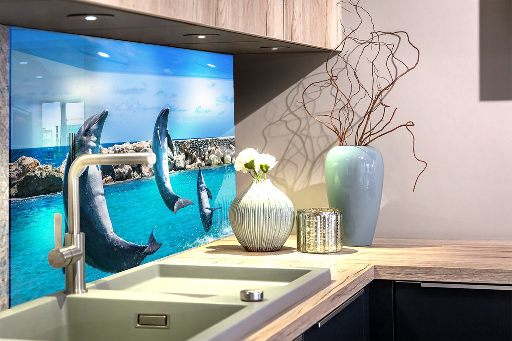 Jumping Dolphins – Glass Kitchen Backsplash-BacksplashArtworks