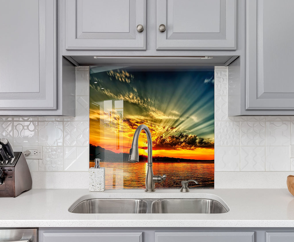 Radiant Sunset Reflection - Glass Kitchen Backsplash-BacksplashArtworks