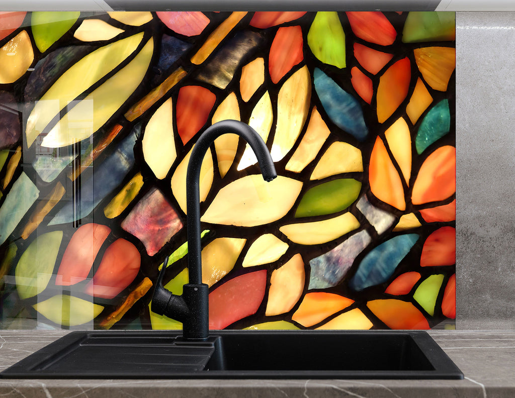 Autumn Stained Glass - Glass Kitchen Backsplash-BacksplashArtworks