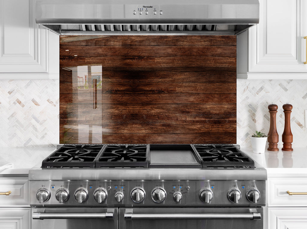 Dark Wood Pattern - Glass Kitchen Backsplash-BacksplashArtworks