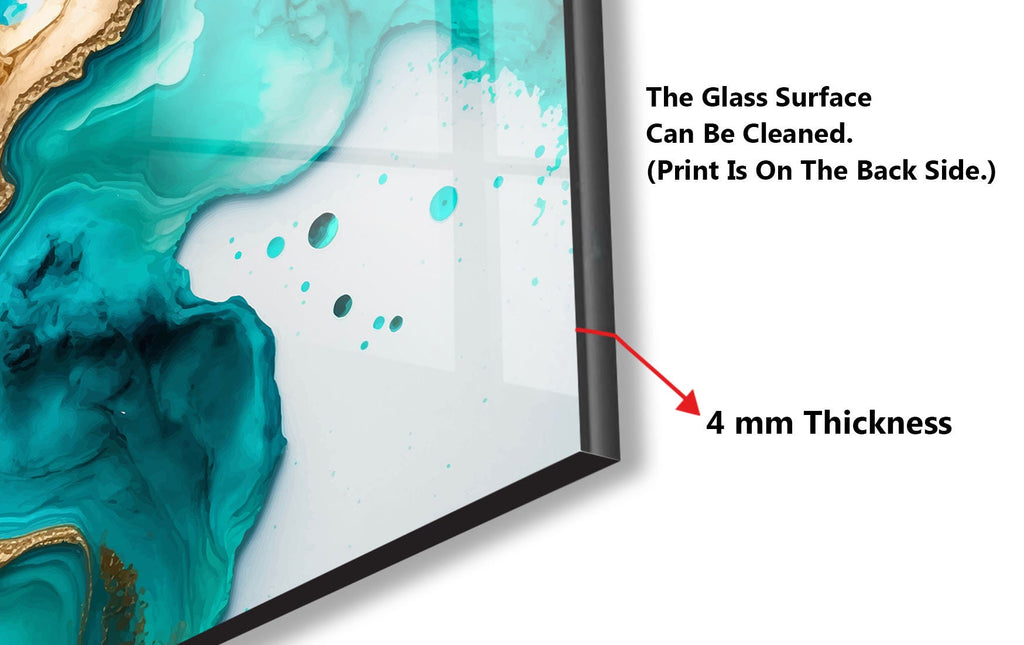 Turquoise & Gold Fluid Art - Glass Kitchen Backsplash-BacksplashArtworks
