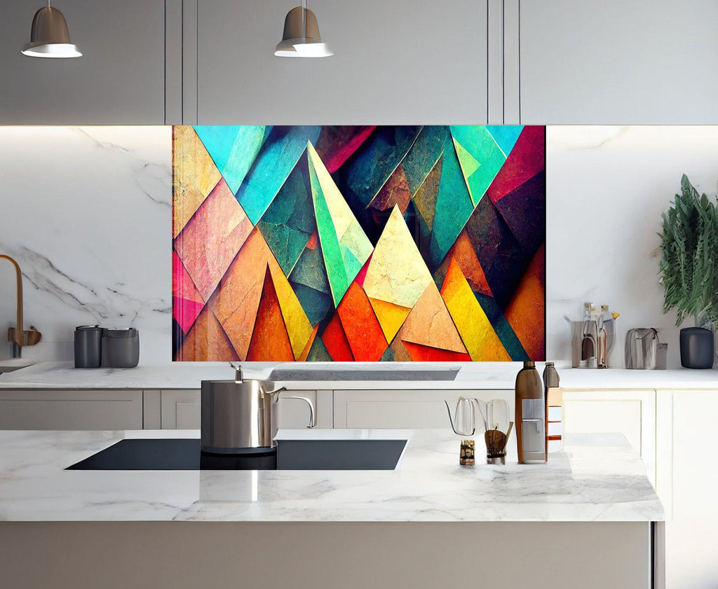 Geometric Prism Stained - Glass Kitchen Backsplash-BacksplashArtworks