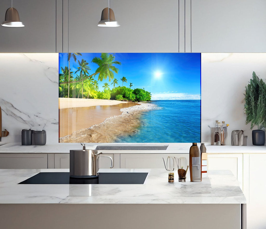 Tropical Beach Landscape - Glass Backsplash for Kitchen-BacksplashArtworks