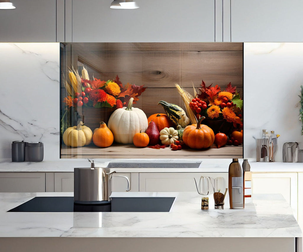 Festive Autumn Glass Kitchen Backsplash – Cozy Pumpkin Harvest-BacksplashArtworks