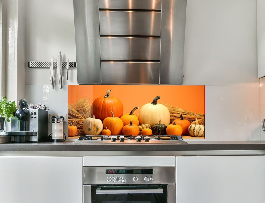 Autumn Harvest Glass Kitchen Backsplash – Festive Pumpkin Design-BacksplashArtworks