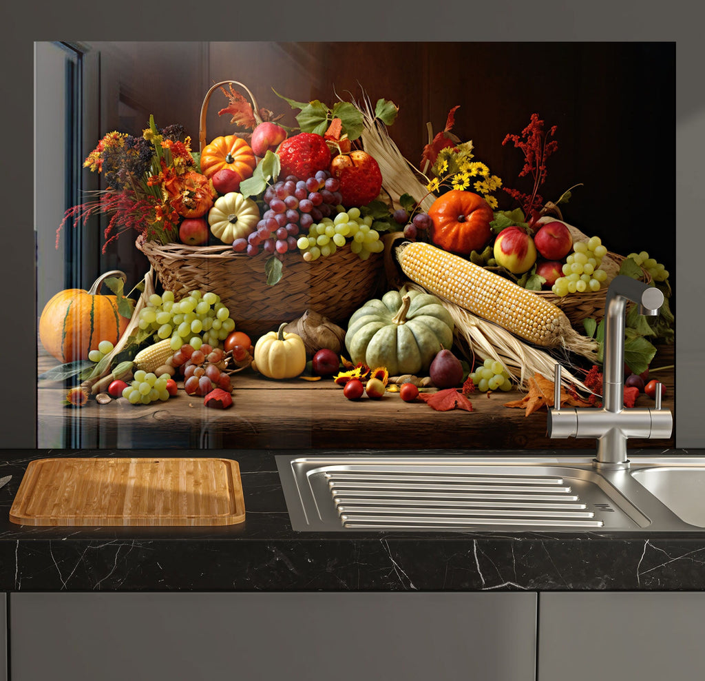 Autumn Harvest Glass Kitchen Backsplash – Rustic & Festive Design-BacksplashArtworks