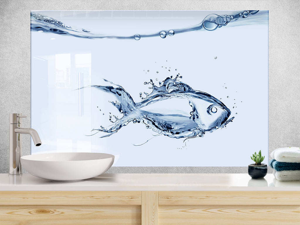 Water Splash Fish – Glass Kitchen Backsplash-BacksplashArtworks
