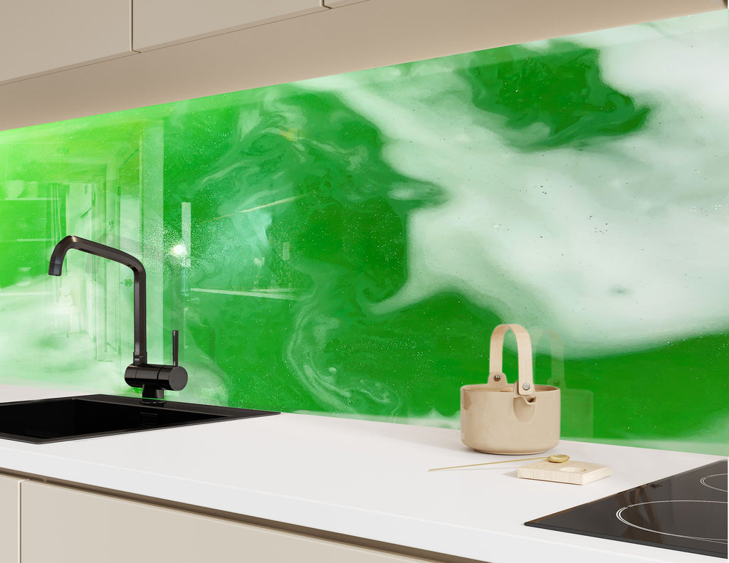 Green - Tempered Glass Kitchen Backsplash-BacksplashArtworks