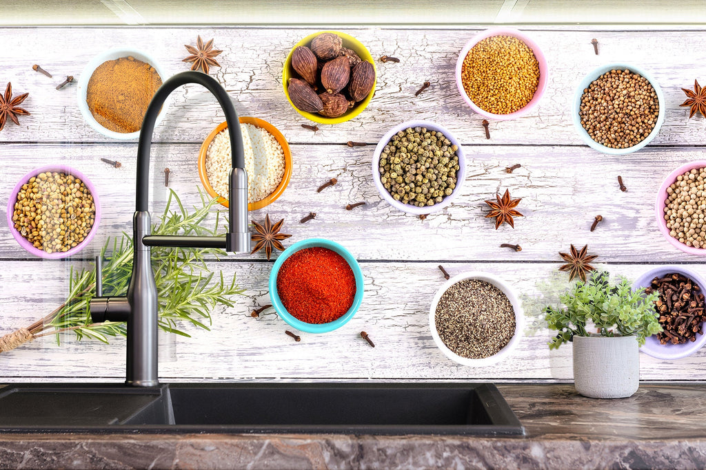 Rustic Spice Charm - Glass Kitchen Backsplash-BacksplashArtworks