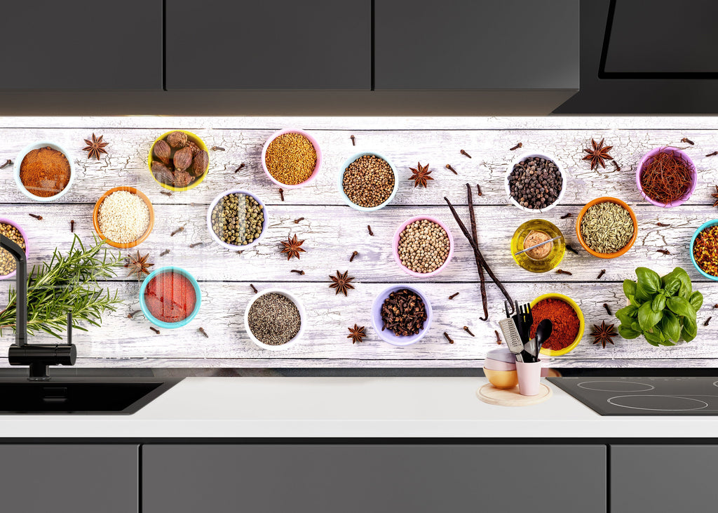 Rustic Spice Charm - Glass Kitchen Backsplash-BacksplashArtworks
