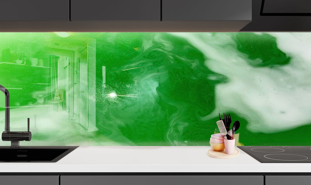 Green - Tempered Glass Kitchen Backsplash-BacksplashArtworks