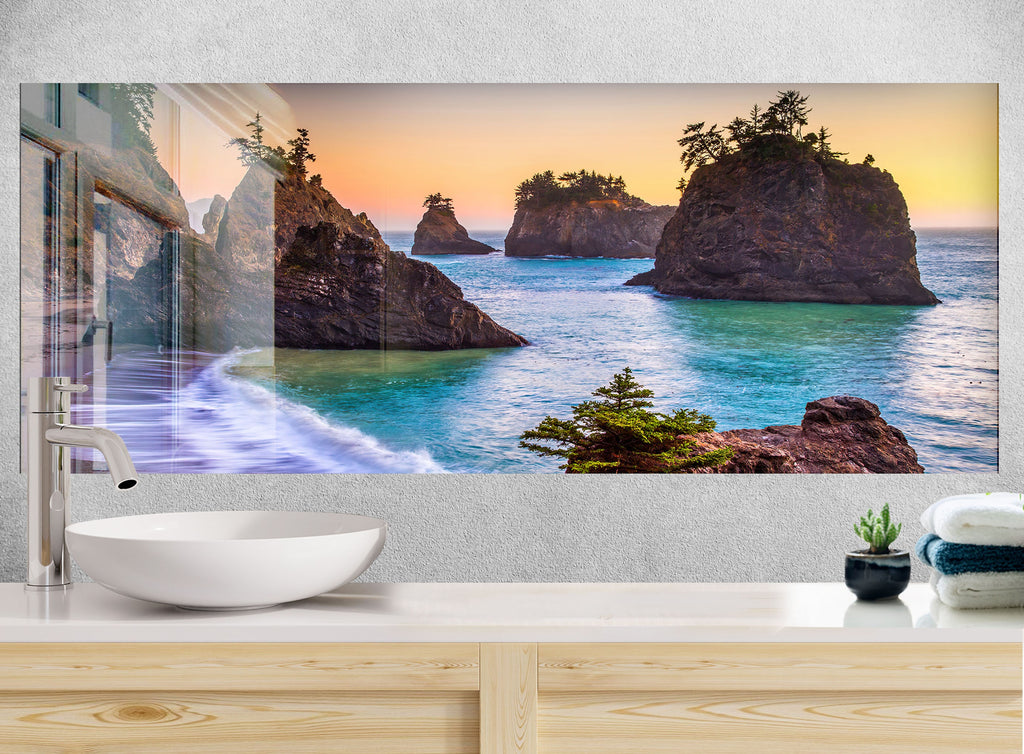 Rocky Coastal Sunset View Wall Art – Glass Backsplash-BacksplashArtworks