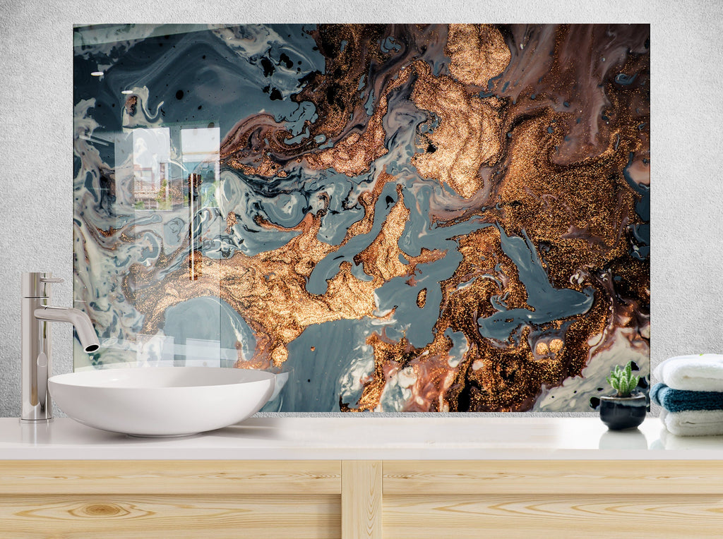Golden Marble Flow – Glass Kitchen Backsplash-BacksplashArtworks