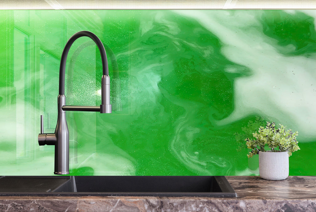 Green - Tempered Glass Kitchen Backsplash-BacksplashArtworks