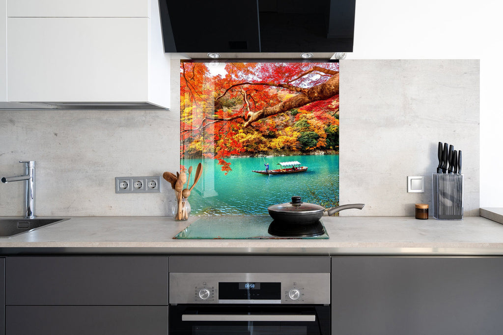 Autumn Serenity Lake – Glass Kitchen Backsplash-BacksplashArtworks
