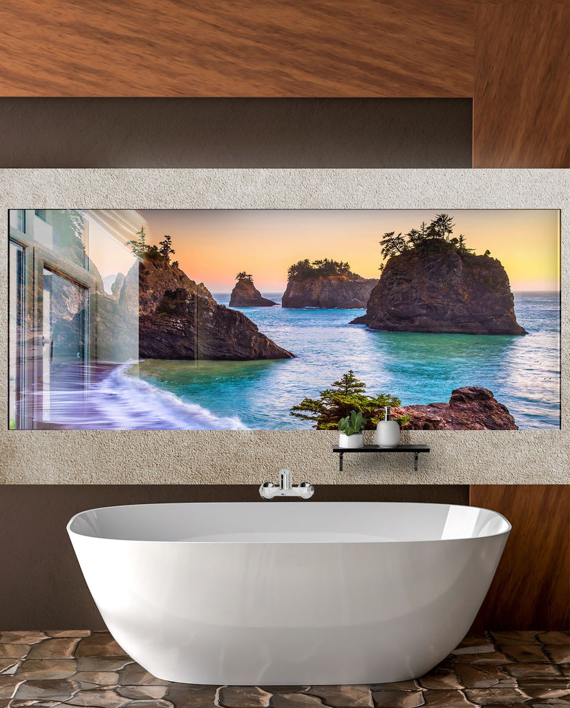 Rocky Coastal Sunset View Wall Art – Glass Backsplash-BacksplashArtworks