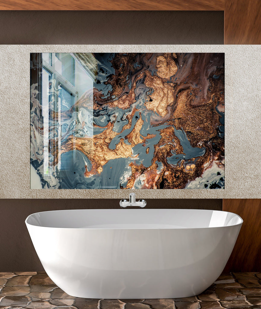 Golden Marble Flow – Glass Kitchen Backsplash-BacksplashArtworks