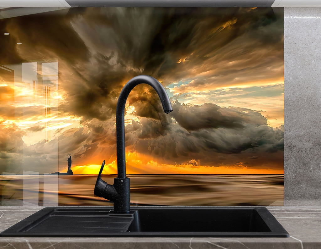 Dramatic Stormy Sunset – Glass Kitchen Backsplash-BacksplashArtworks
