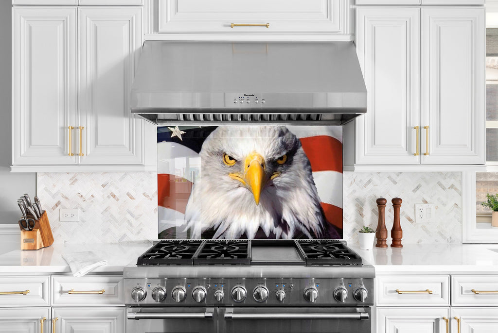 American Bald Eagle & Flag - Glass Kitchen Backsplash-BacksplashArtworks