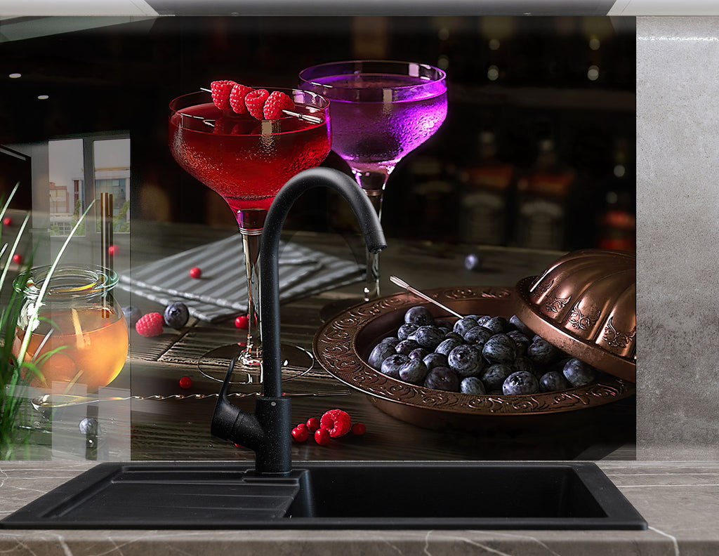 Luxury Cocktail & Berries - Glass Kitchen Backsplash-BacksplashArtworks
