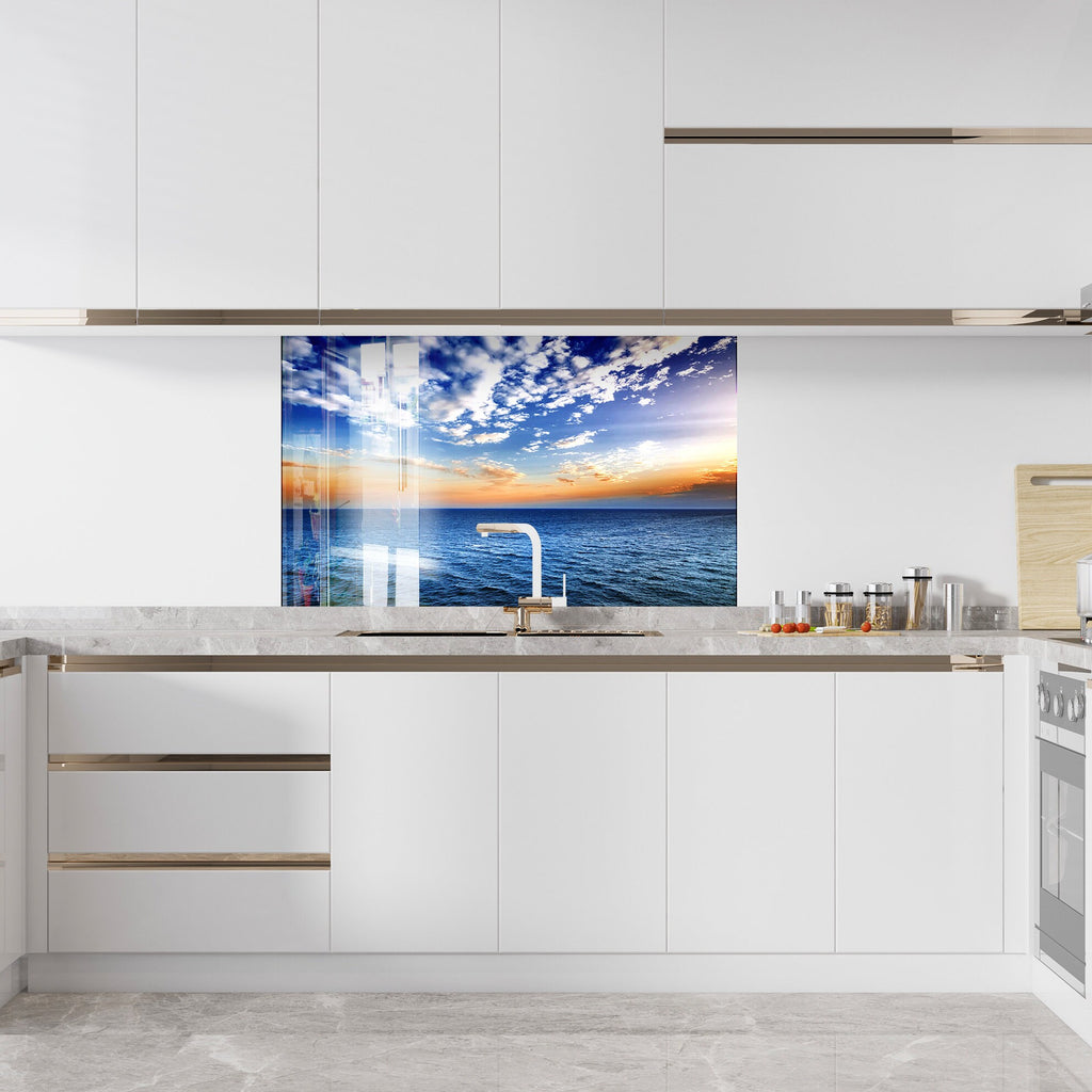 Ocean Horizon Sunset - Glass Kitchen Backsplash-BacksplashArtworks