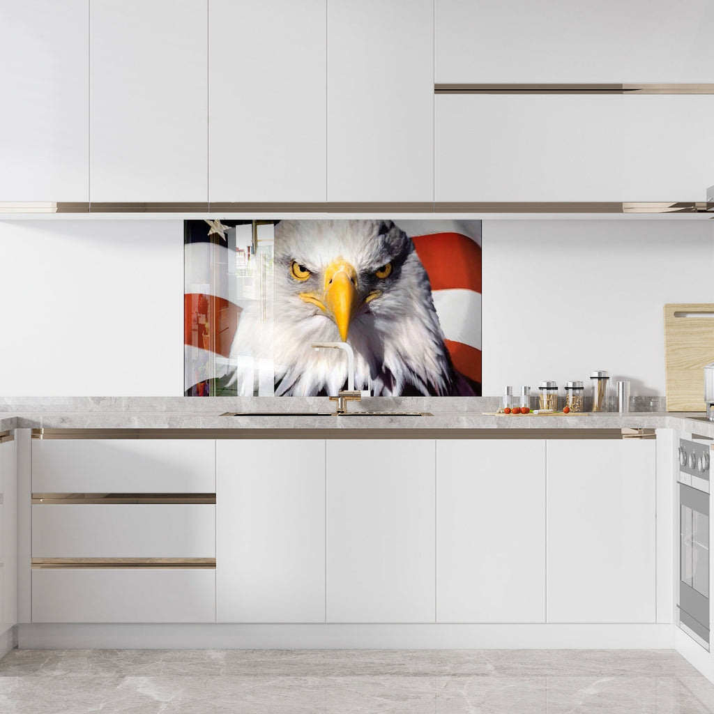 American Bald Eagle & Flag - Glass Kitchen Backsplash-BacksplashArtworks