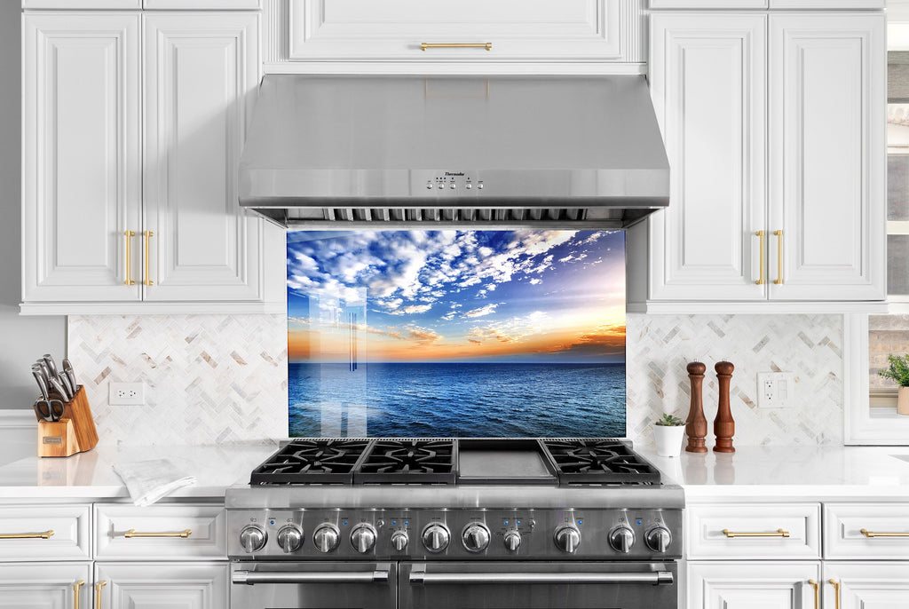 Ocean Horizon Sunset - Glass Kitchen Backsplash-BacksplashArtworks