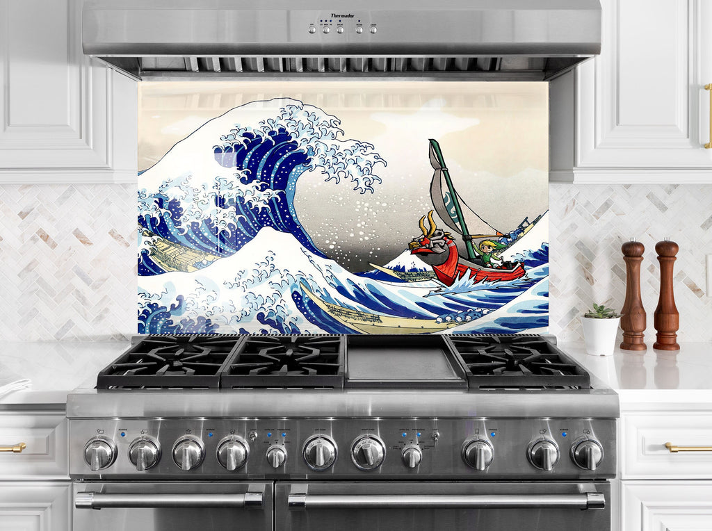 Great Wave Adventure - Glass Kitchen Backsplash-BacksplashArtworks