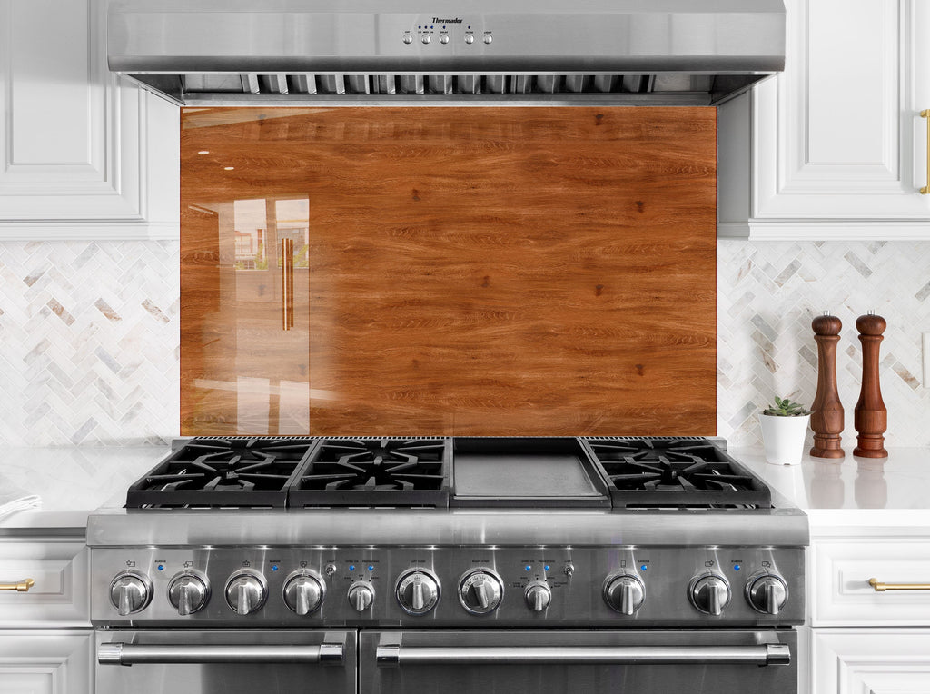 Brown Wood Design - Tempered Glass Kitchen Backsplash-BacksplashArtworks