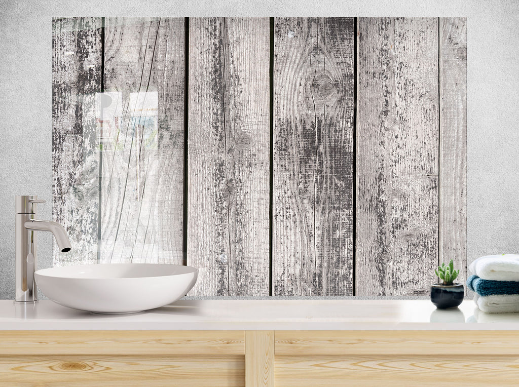 Weathered Wood - Glass Kitchen Backsplash-BacksplashArtworks