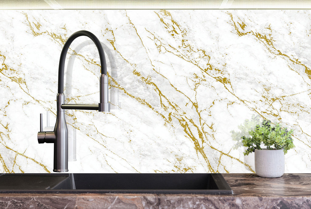 Gold Vein Marble - Glass Bathroom Backsplash-BacksplashArtworks