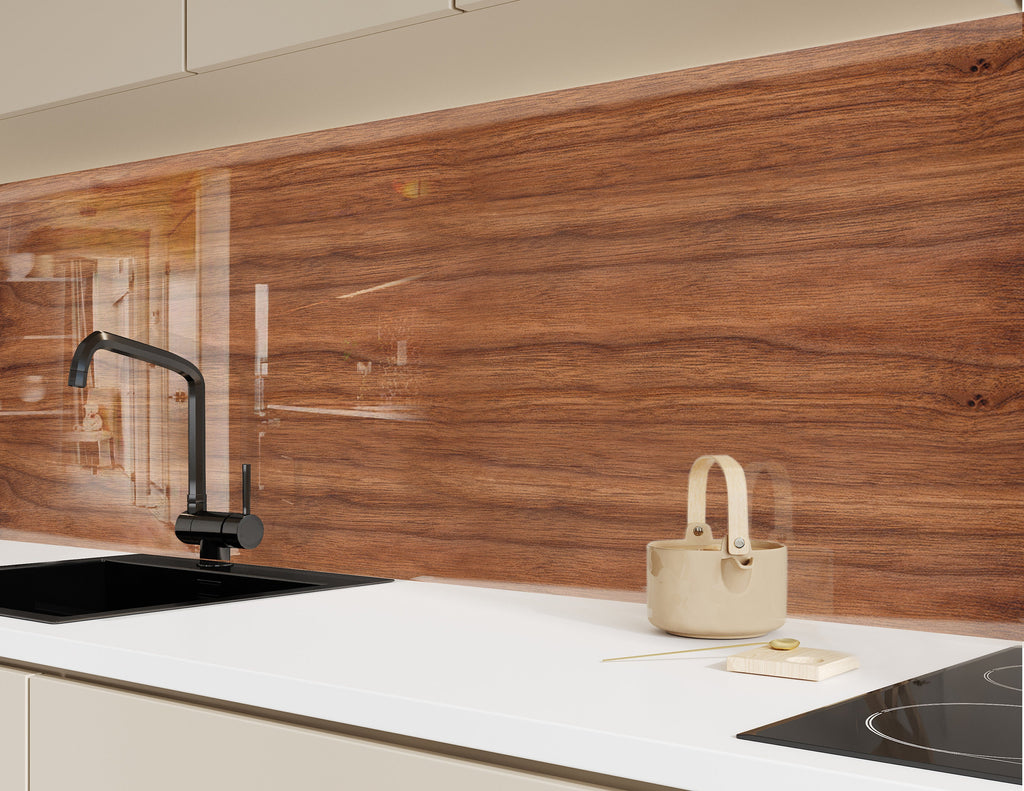 Modern Walnut Wood - Glass Kitchen Backsplash-BacksplashArtworks