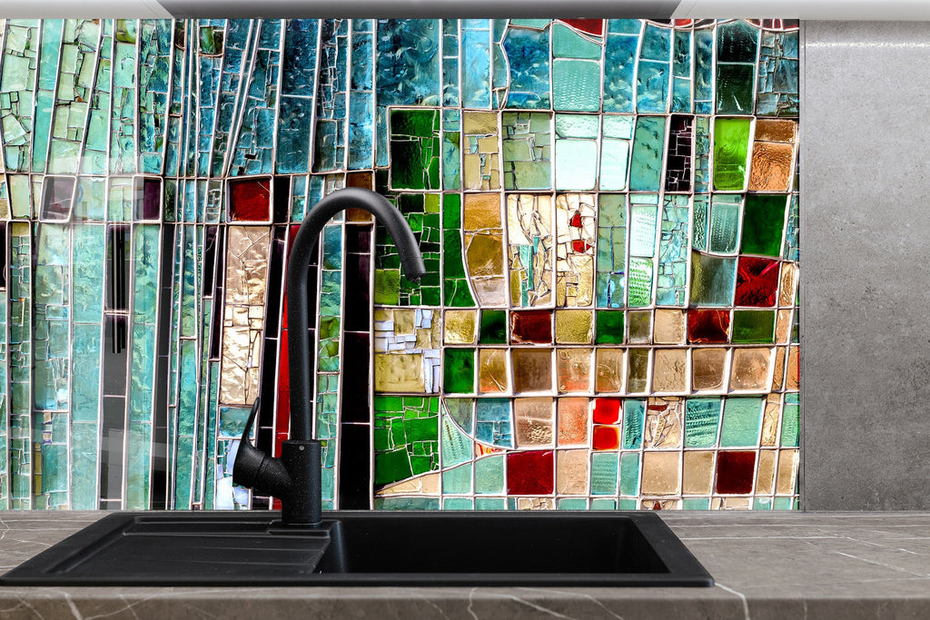 Geometric Mosaic Art - Glass Kitchen Backsplash-BacksplashArtworks