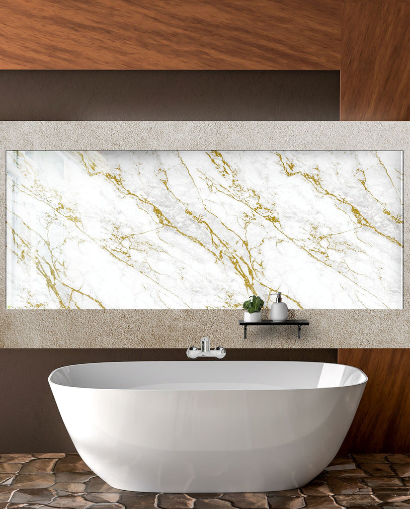 Gold Vein Marble - Glass Bathroom Backsplash-BacksplashArtworks