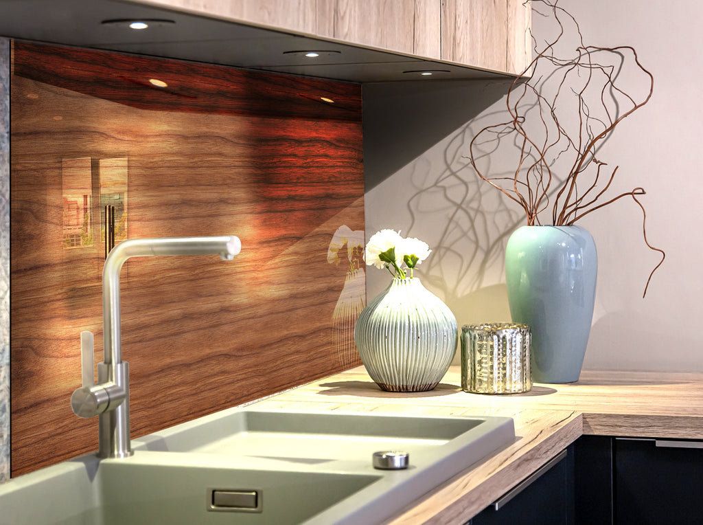 Modern Walnut Wood - Glass Kitchen Backsplash-BacksplashArtworks