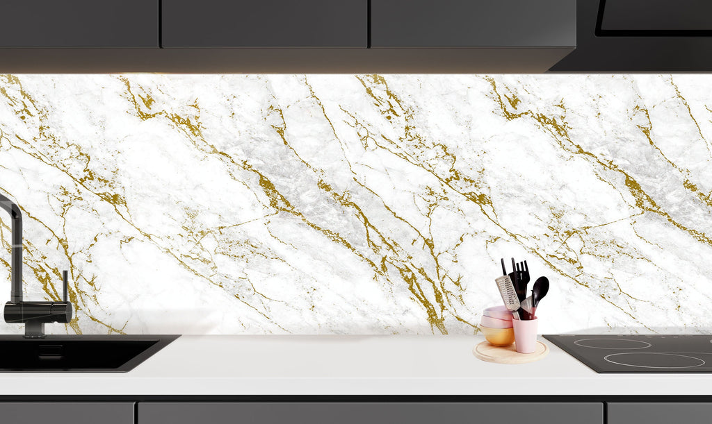 Gold Vein Marble - Glass Bathroom Backsplash-BacksplashArtworks