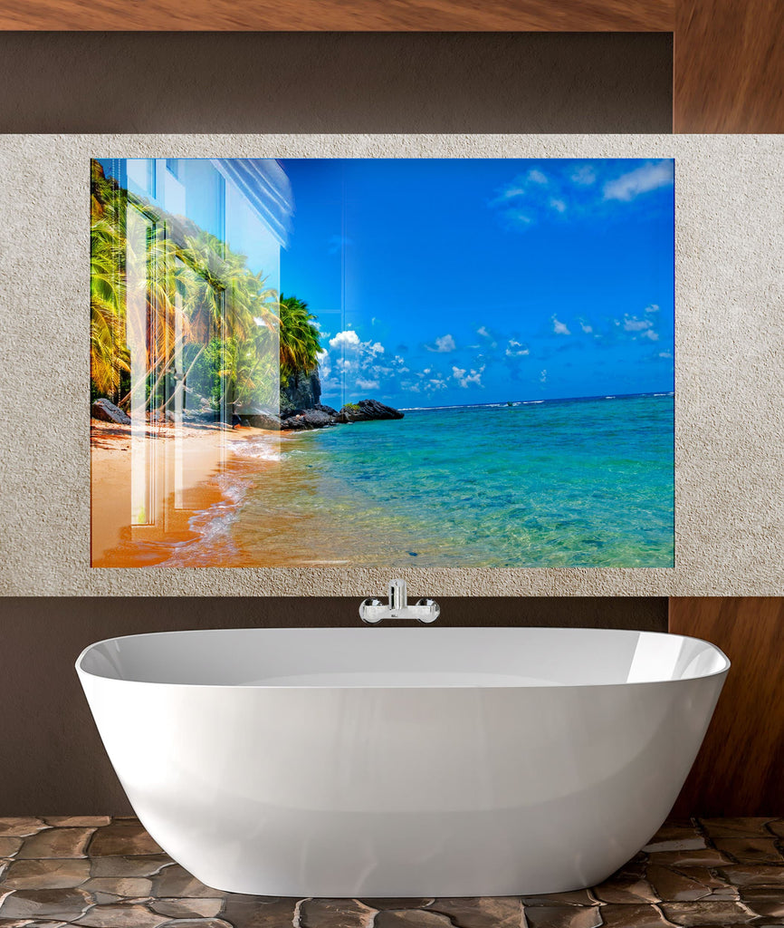 Tropical Paradise Beach – Glass Kitchen Backsplash-BacksplashArtworks