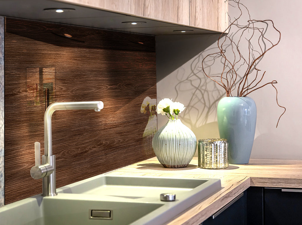 Dark Wood - Tempered Glass Kitchen Backsplash-BacksplashArtworks