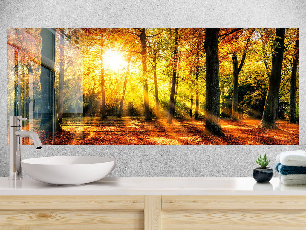 Golden Autumn Forest - Glass Kitchen Backsplash-BacksplashArtworks