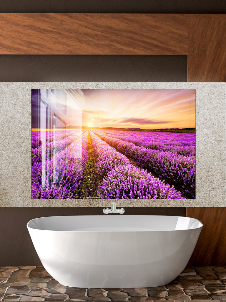 Lavender Field Sunset – Glass Kitchen Backsplash-BacksplashArtworks