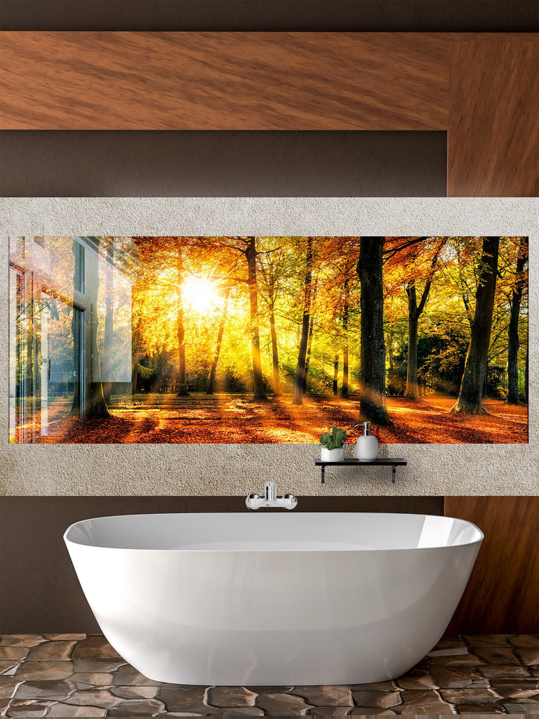 Golden Autumn Forest - Glass Kitchen Backsplash-BacksplashArtworks