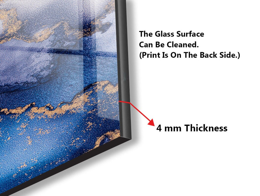 Blue & Gold Ocean Flow - Glass Bathroom Backsplash-BacksplashArtworks