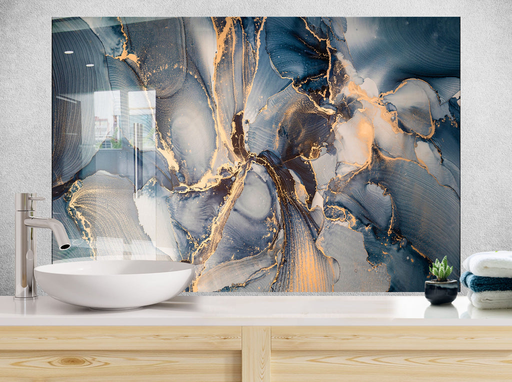 Midnight Gold Marble - Glass Kitchen Backsplash-BacksplashArtworks