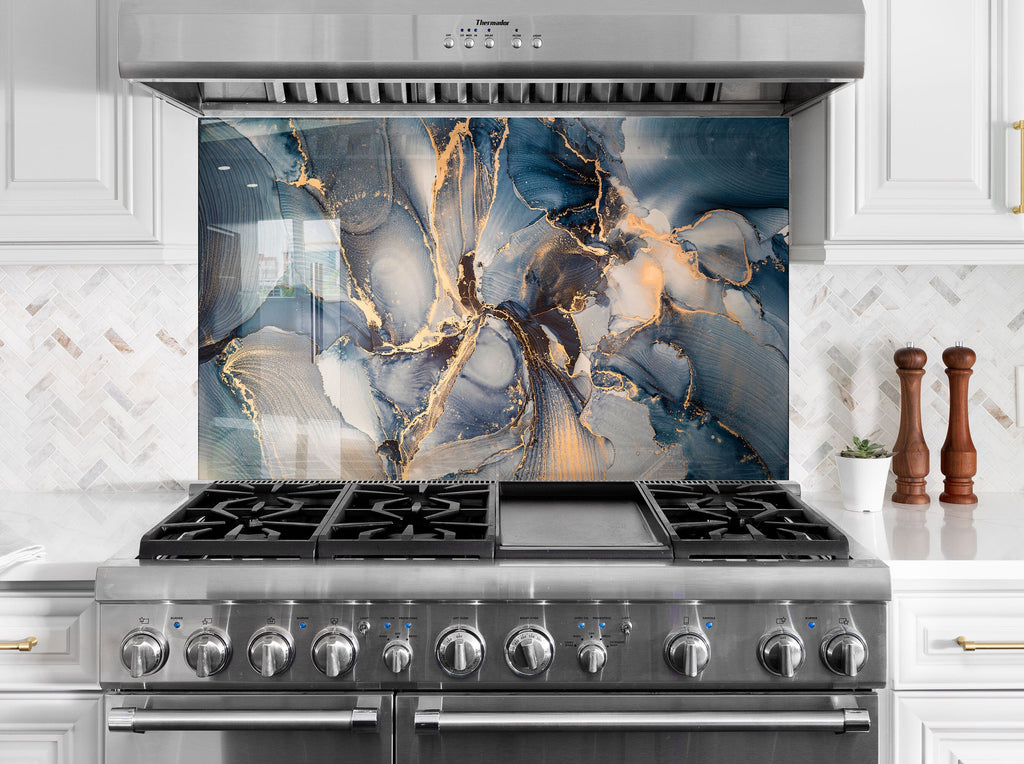 Midnight Gold Marble - Glass Kitchen Backsplash-BacksplashArtworks